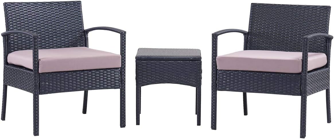 3 PCS Patio Rattan Conversation Chair Set with Coffee Table N22433