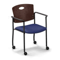 Cherry Wood Back Sapphire Vinyl Seat Silver Frame Chair with Arms and Casters A920