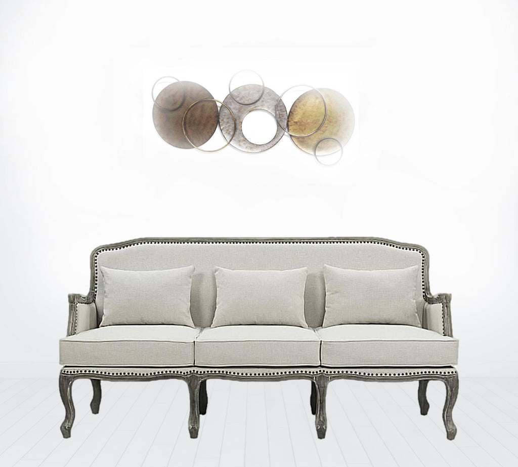 Cream Linen & Brown Sofa U60417