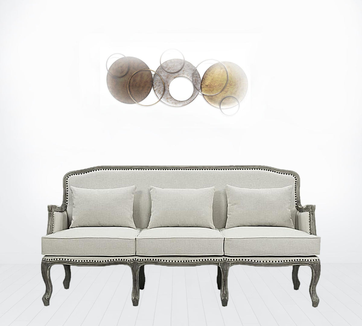 Cream Linen & Brown Sofa U60417