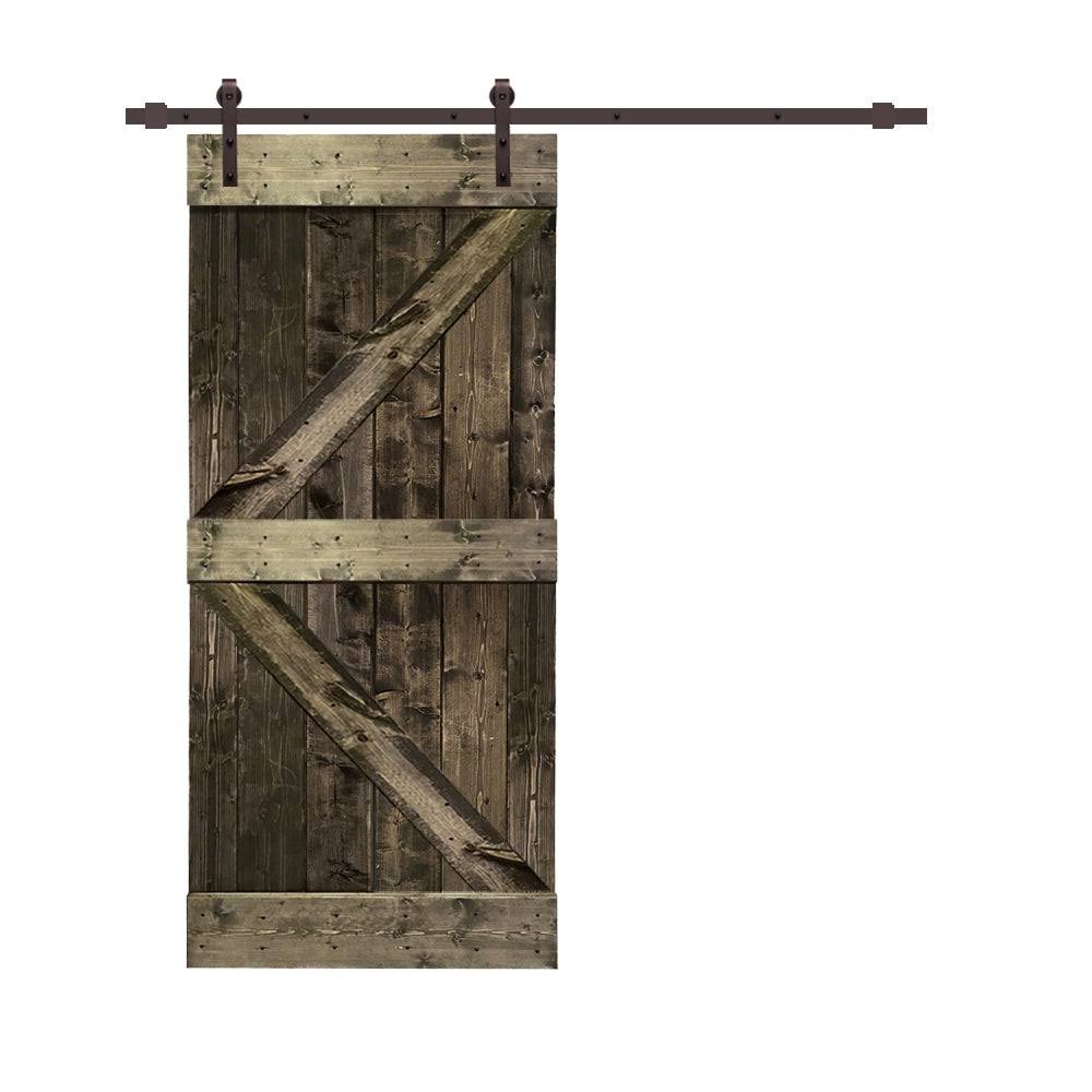 Ocean Blue Stained Wood Sliding Barn Door with Hardware Kit N258