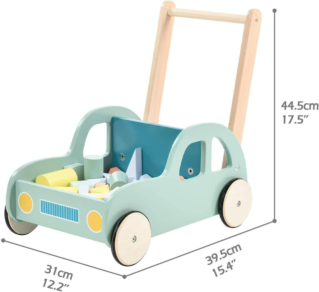 Green Wooden Baby Walker with Wheel, Blocks Trolley, Push & Pull Toys, Pack of 2 J49942