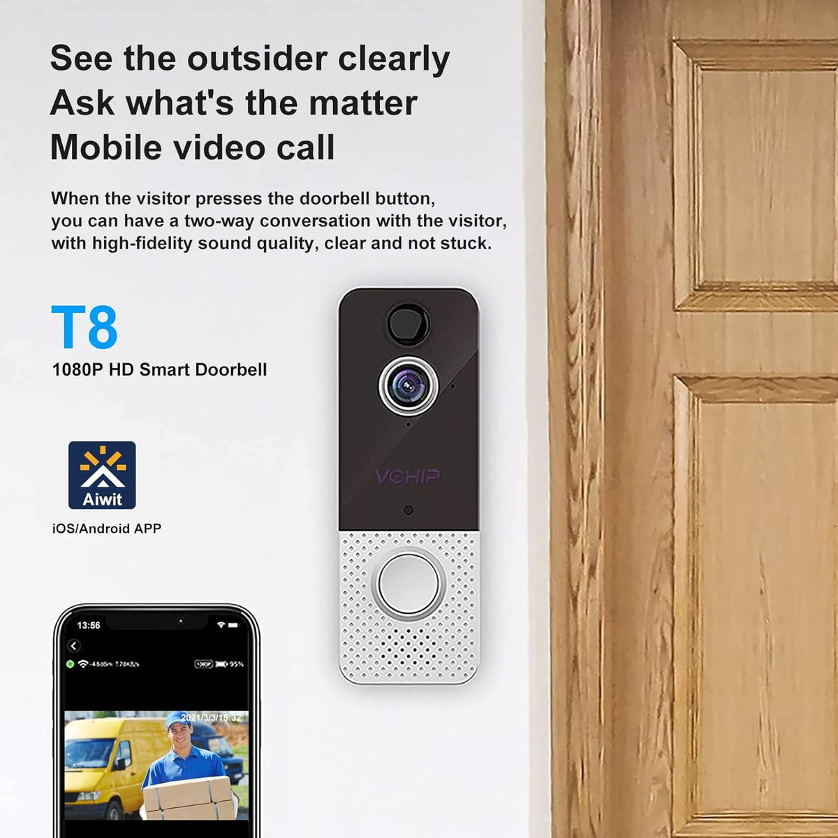 HD1080P WiFi Video Doorbell Camera with Motion Detector and Night Vision H1761