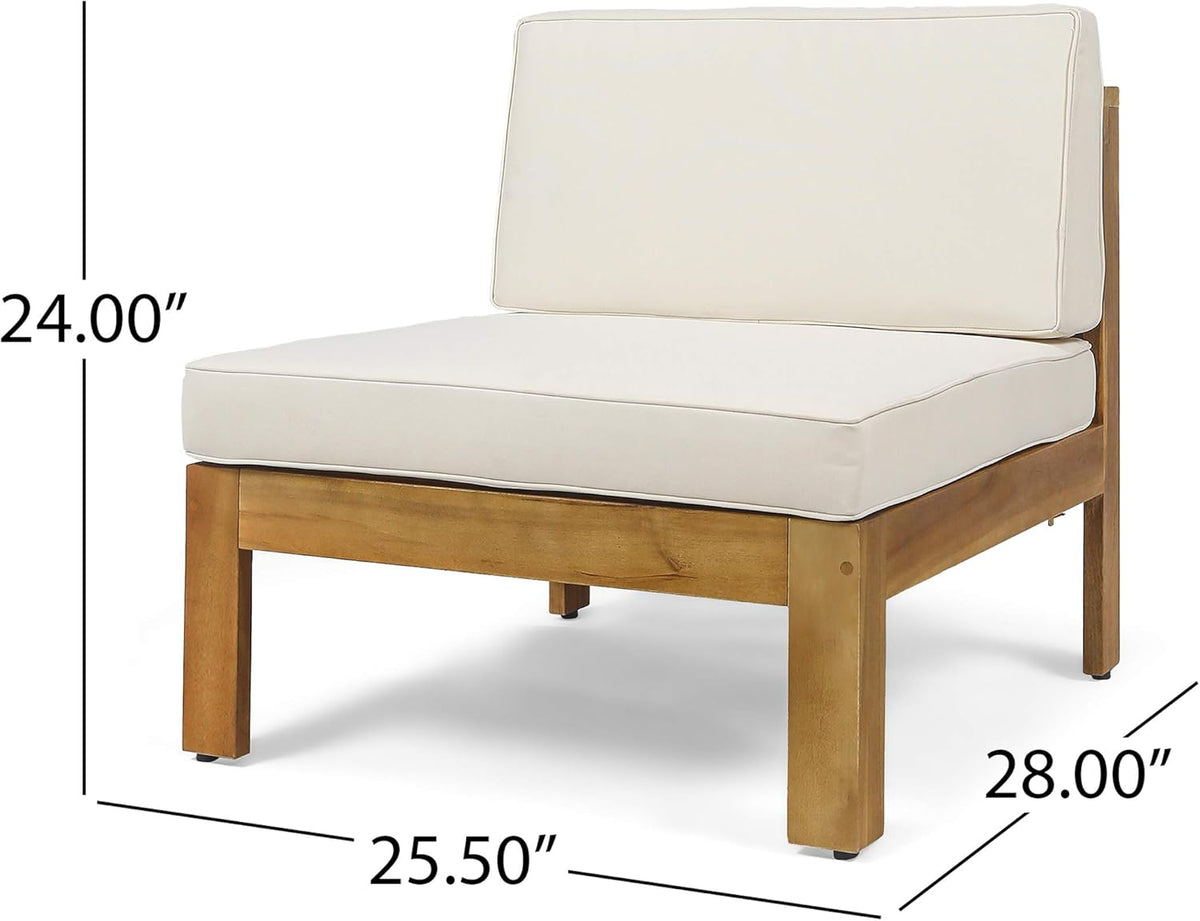 Teak Finish Beige 5 Piece Outdoor Acacia Wood Sofa Set A6087