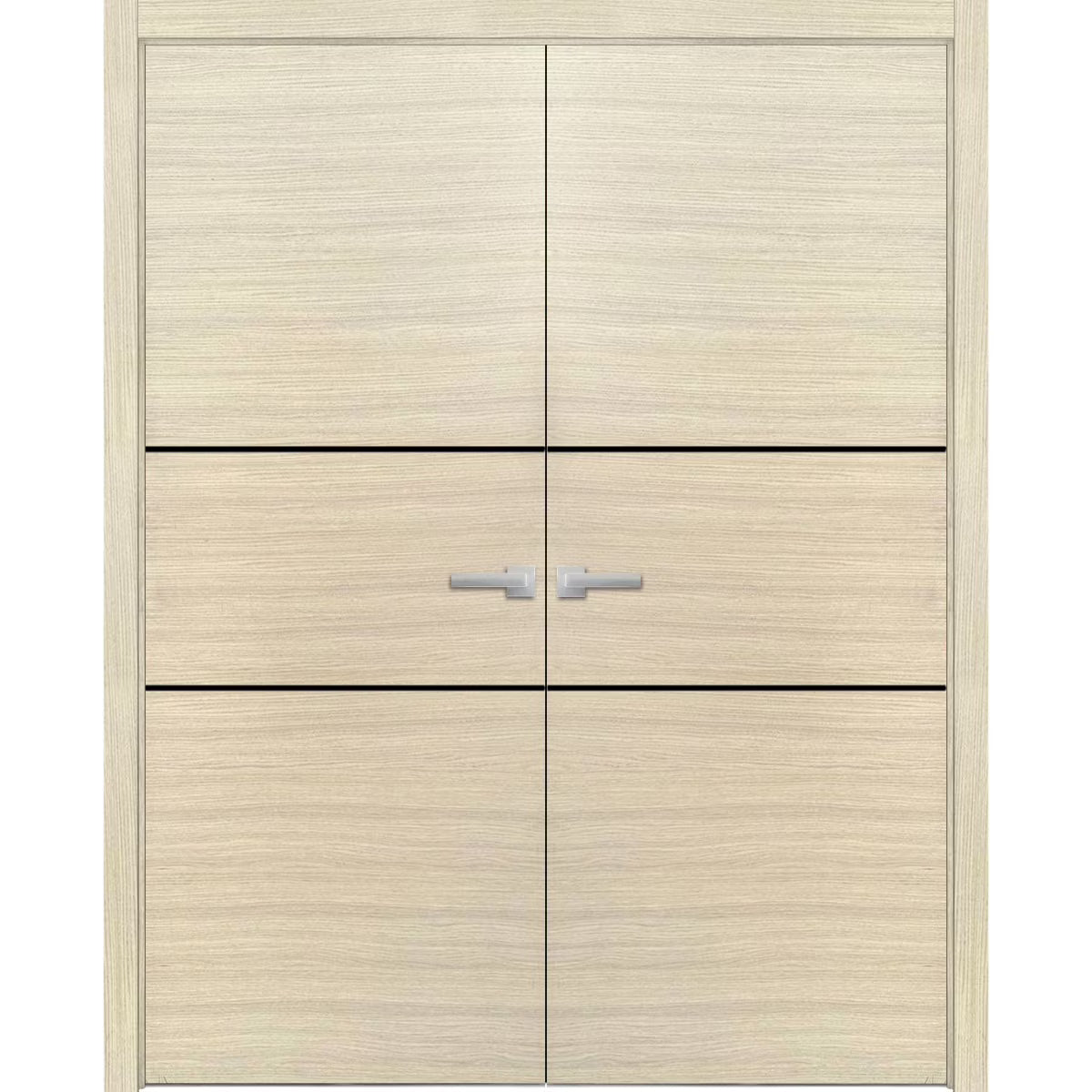Solid French Double Doors 48 x 96 inches Natural Veneer with Frosted Glass Wood Solid Panel Frame Trims D193414