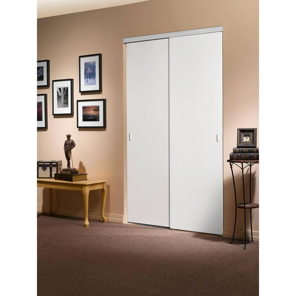 White Solid Core MDF Interior Closet Sliding Door with Chrome Trim A293
