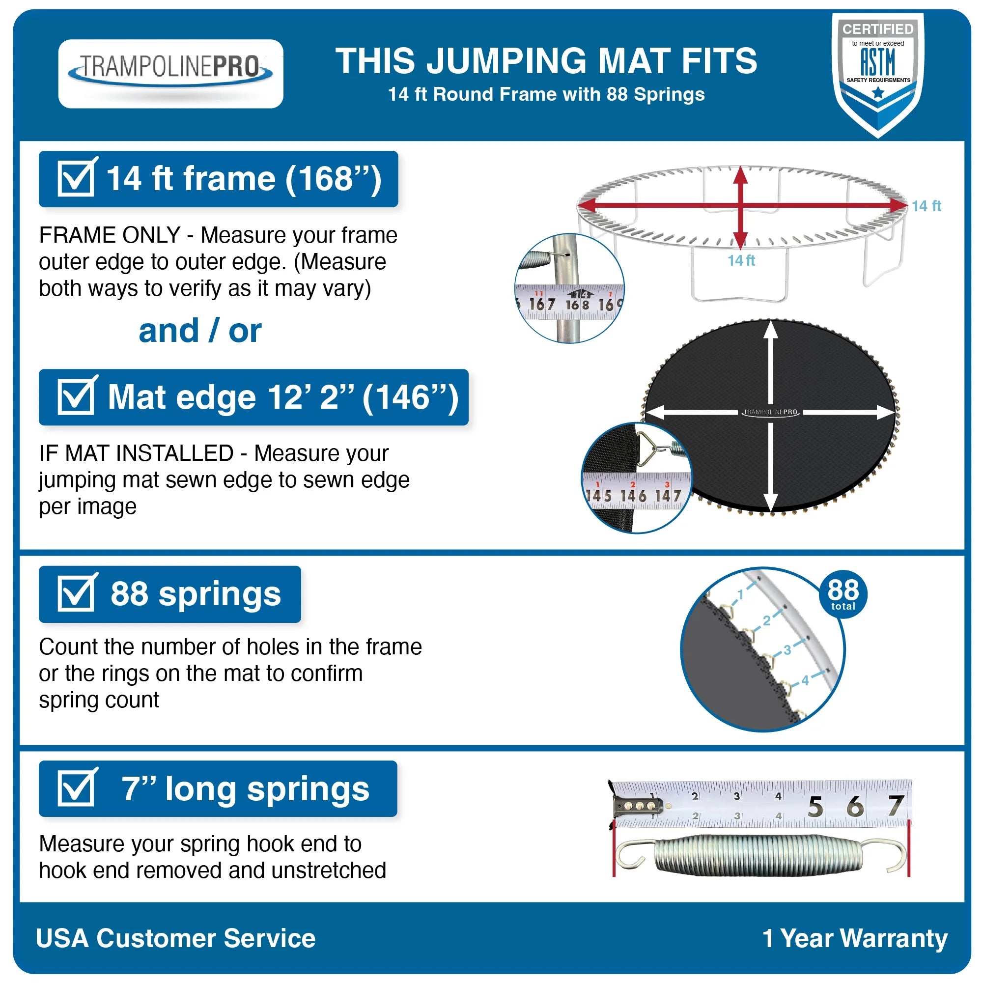 14' Round Frame Trampoline Jumping Mat with 88 Rings J209