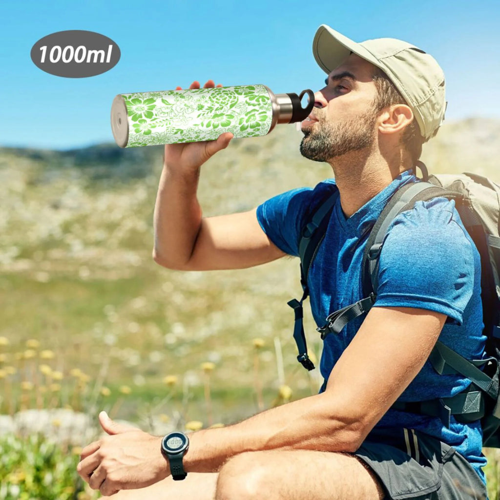 Green Stainless Steel Insulated Water Bottle with Straw Lid T3671