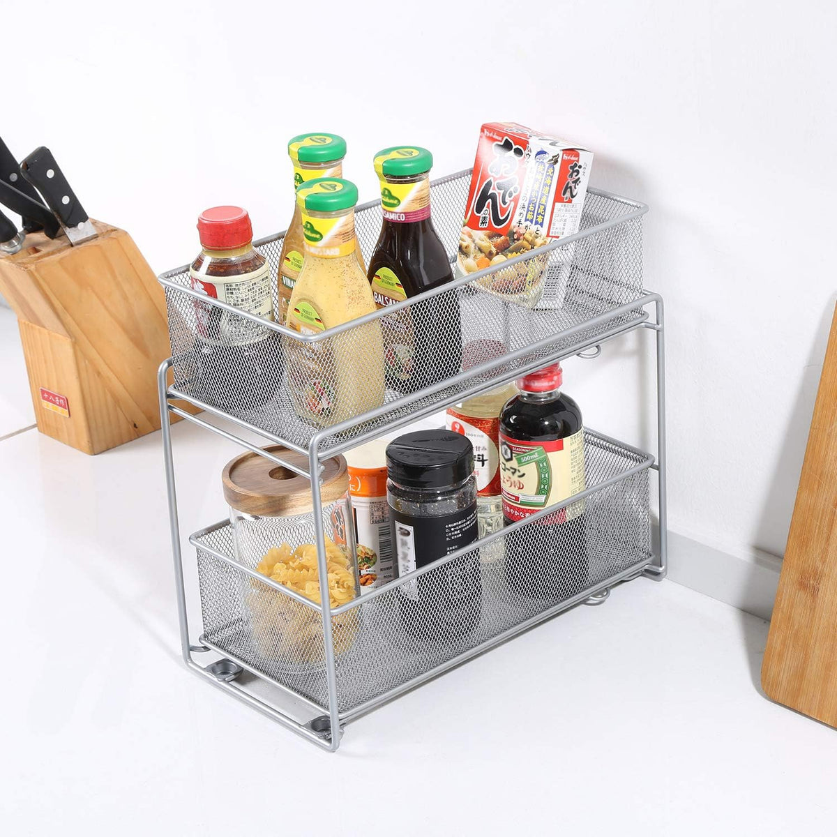 Stackable Cabinet Organizer Pull Out Drawer, 2 Tier Q550