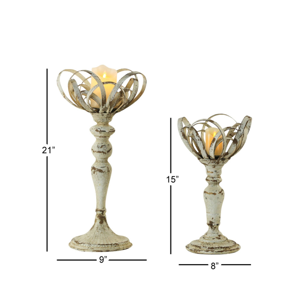Distressed White Metal Candle Holders (Set of 2) K642359