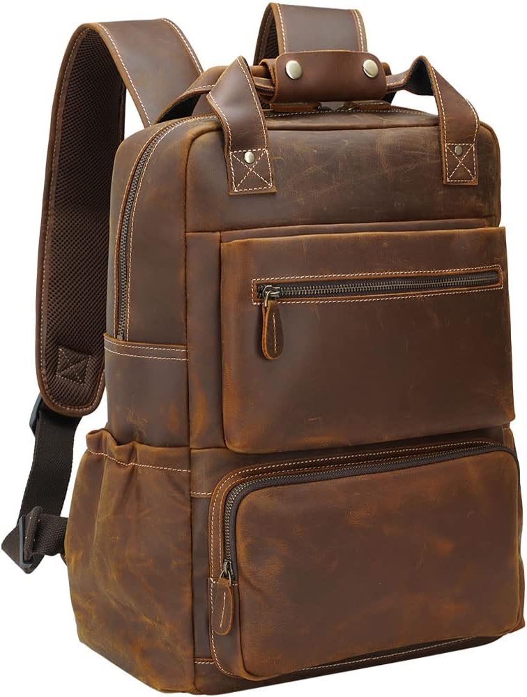 Brown Leather 17 Inch Laptop Backpack W94146