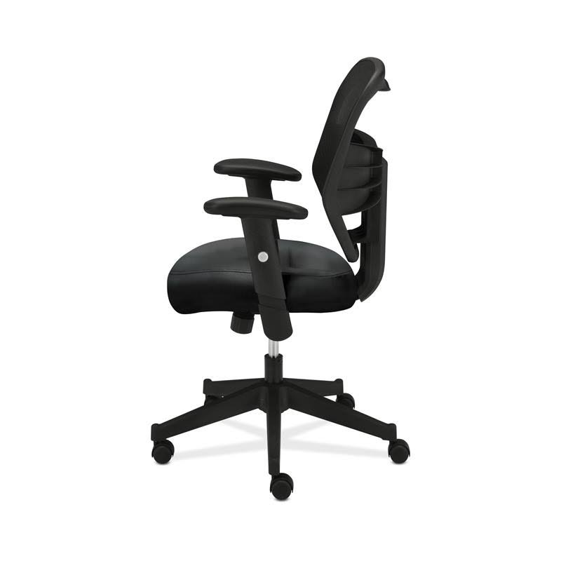 Leather High-Back Mesh Work Chair with Adjustable Arms in Black F8882