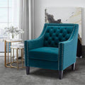 Teal Linen Blend Accent Armchair with Solid Wood Legs B9825