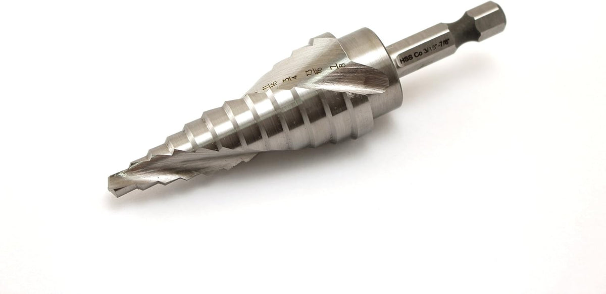 Cobalt Double Flute Step Drill, 10 Size, 13/16 Inch To 1-3/8 Inch, 1/2 Inch Shank, Pack of 2 Y411332