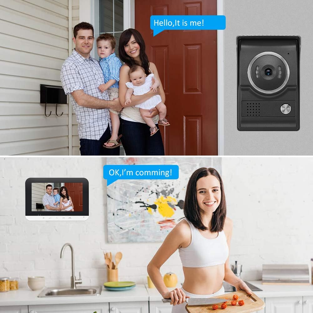 7 Inch Wired Video Intercom System with IR-Cut Rainproof Outdoor Camera (1 Camera & 2 Monitors) K345