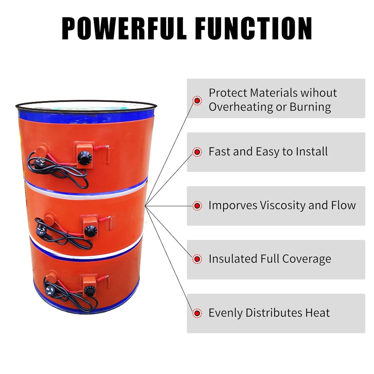 55-Gallon Silicone Metal Drum Heat Pad Band Warmer Kit 120V 150℃ 5x70in Pack of 2 D120
