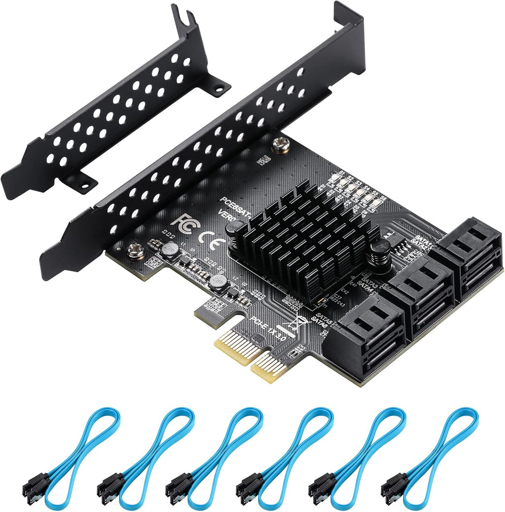 6 Port SATA 3.0 PCIe Controller Card with 6 SATA Cables X360605