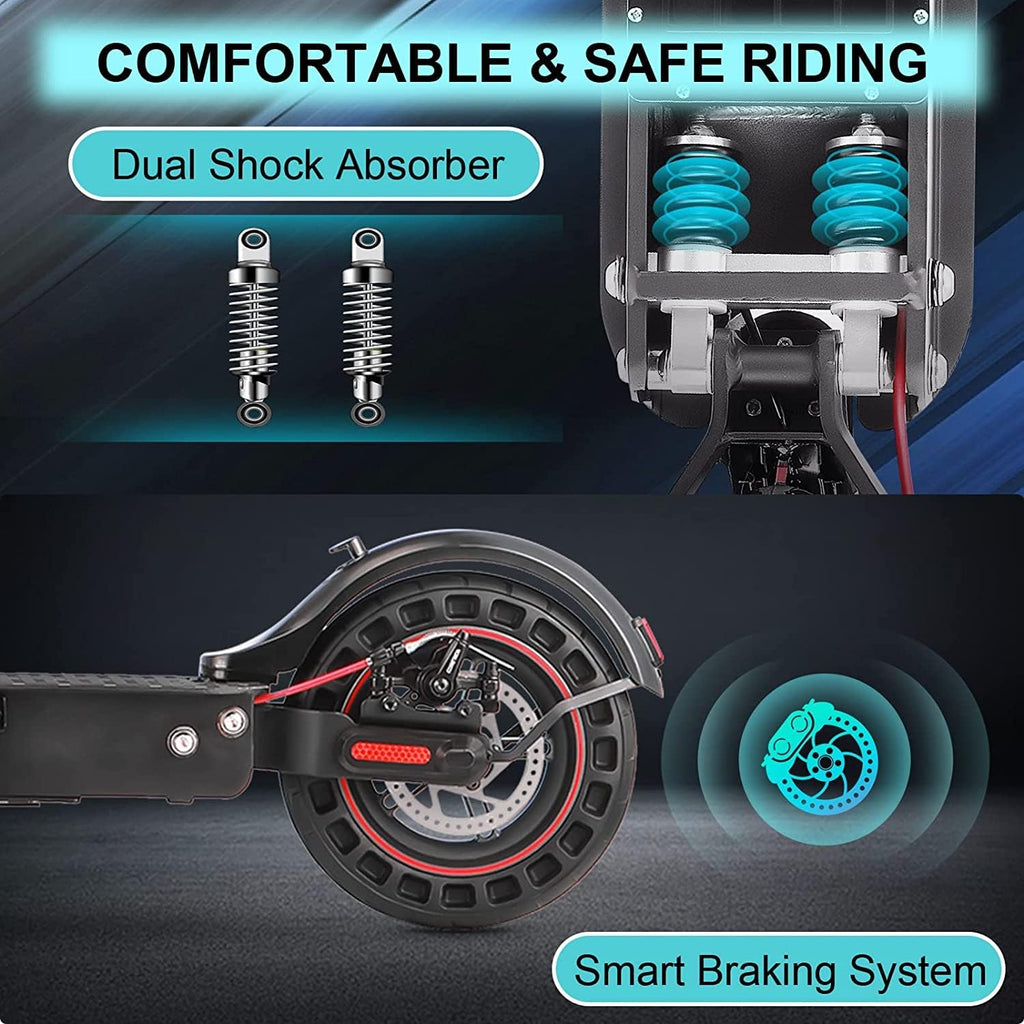 Electric Scooter with 500W Motor, 22 Miles Range, 21.7 MPH Top Speed, 10" Solid Tires, Dual Suspensions N524778