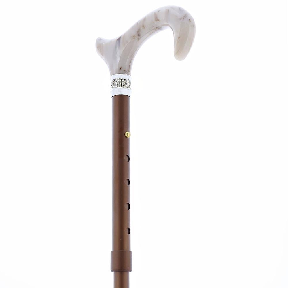 Champagne Pearlz Adjustable Folding Cane with Rhinestone Collar E3765