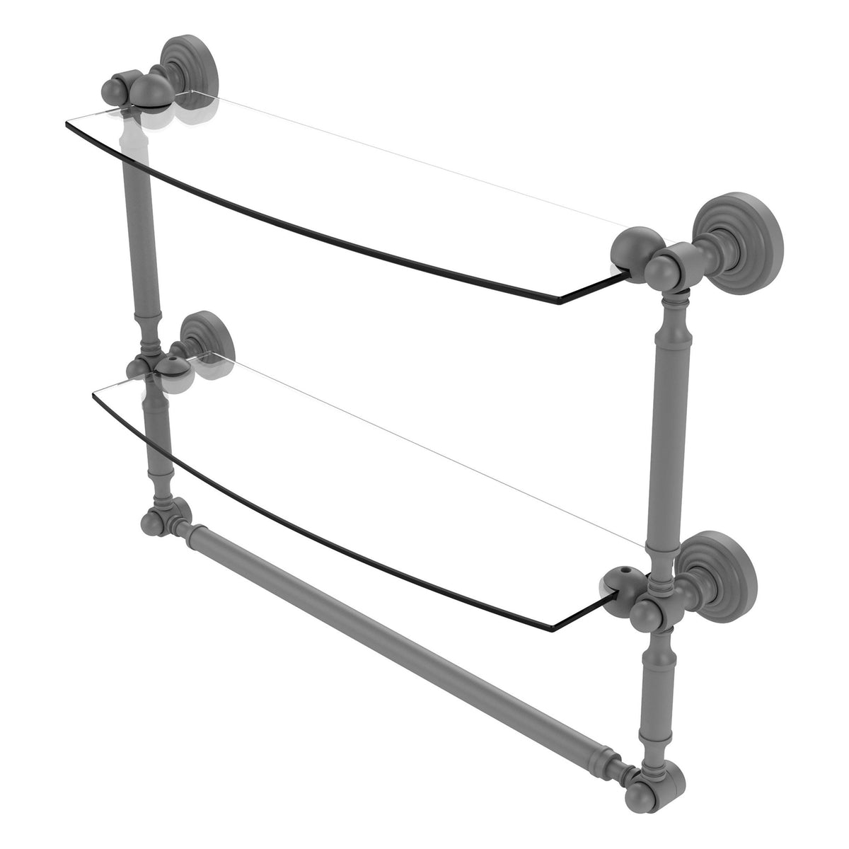 18 inch Two Tiered Glass Shelf with Towel Bar Matte Gray F368