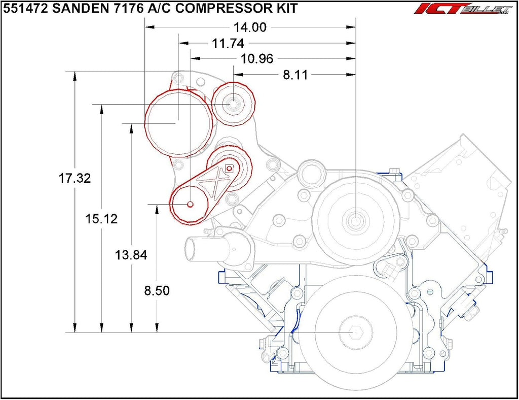 Mini A/C Compressor Bracket Kit for Sanden 7176 LS1 LS3 LSX K7832