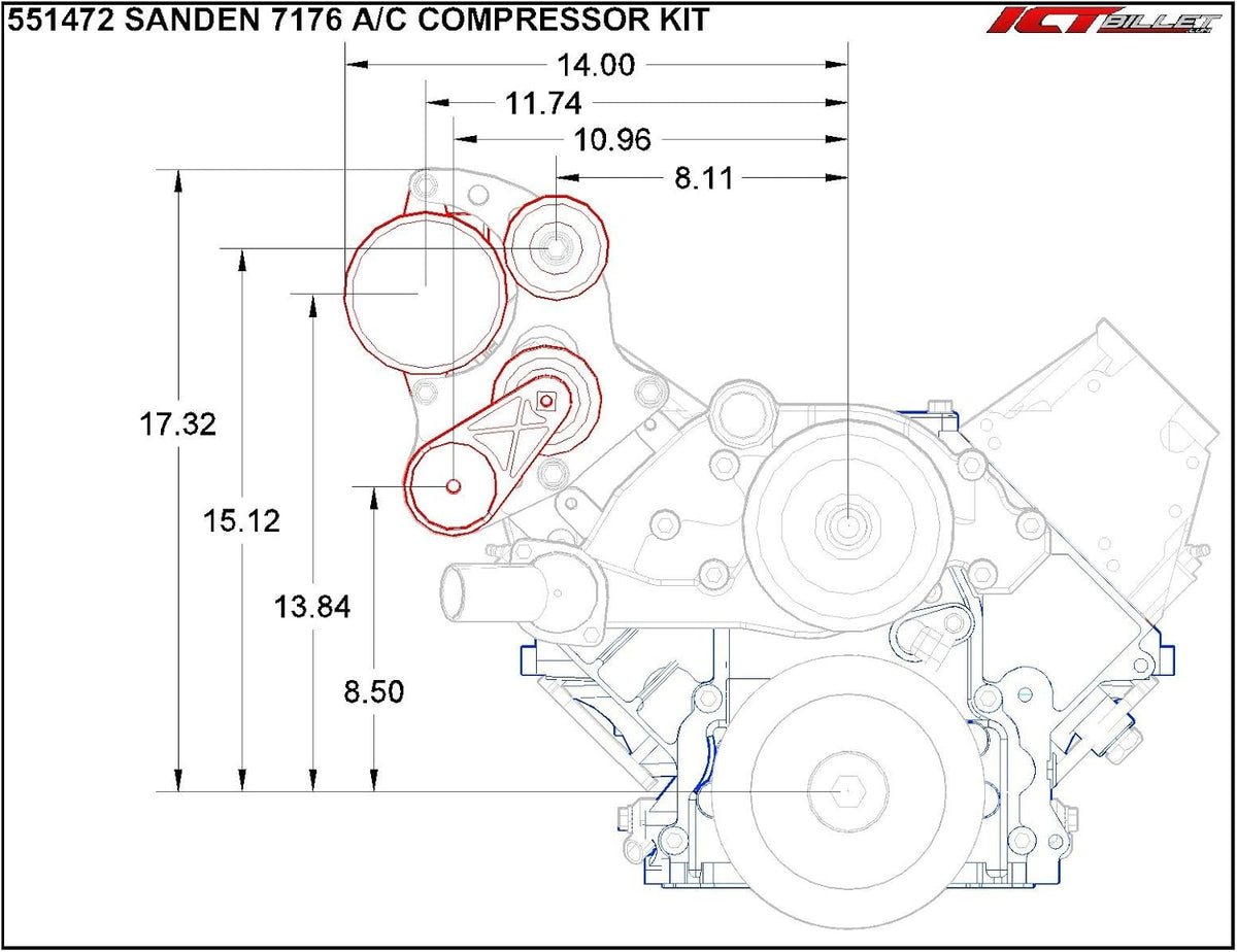 Mini A/C Compressor Bracket Kit for Sanden 7176 LS1 LS3 LSX K7832