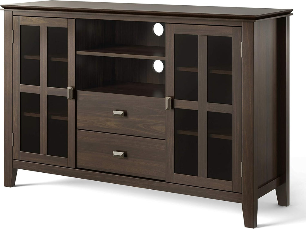 53 inch Solid Wood TV Media Stand with Storage Shelves and Glass Doors H5098