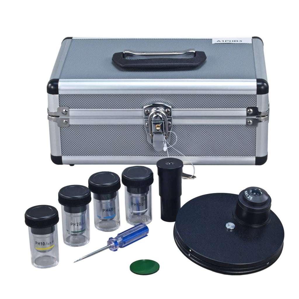 40X-2500X LED Trinocular Compound Microscope with Phase Contrast Kit W9454