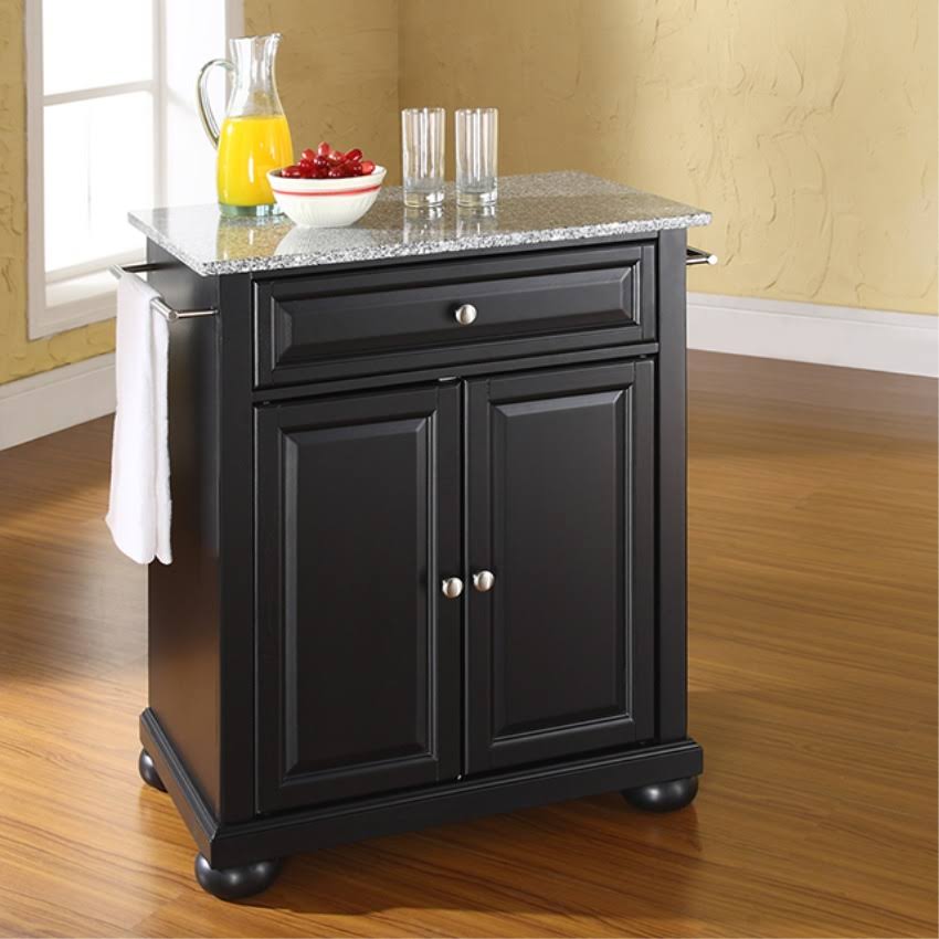 Black Granite Top Portable Kitchen Island W627