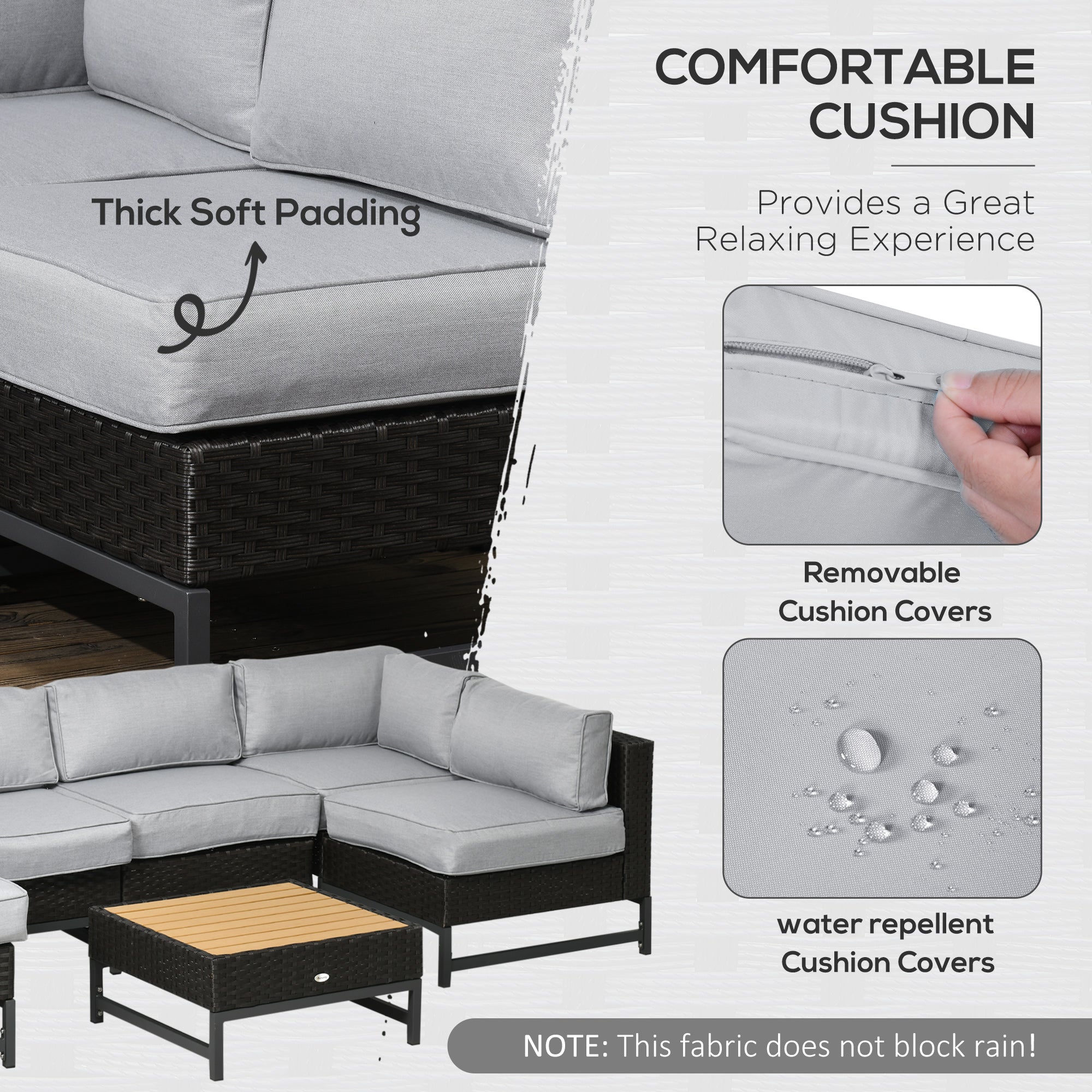 Gray Wicker Furniture Set with Aluminum Frame and Cushion O611686