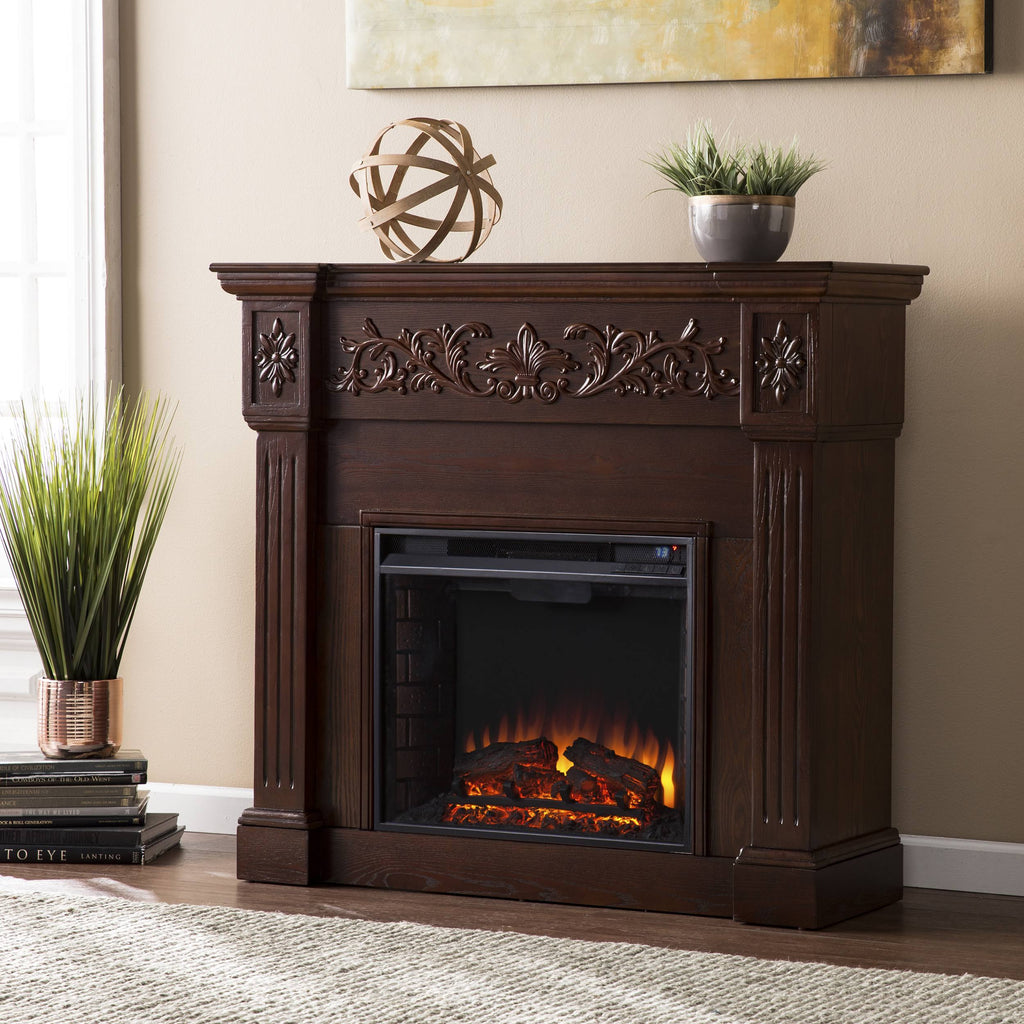 Espresso Carved Electric Fireplace J562