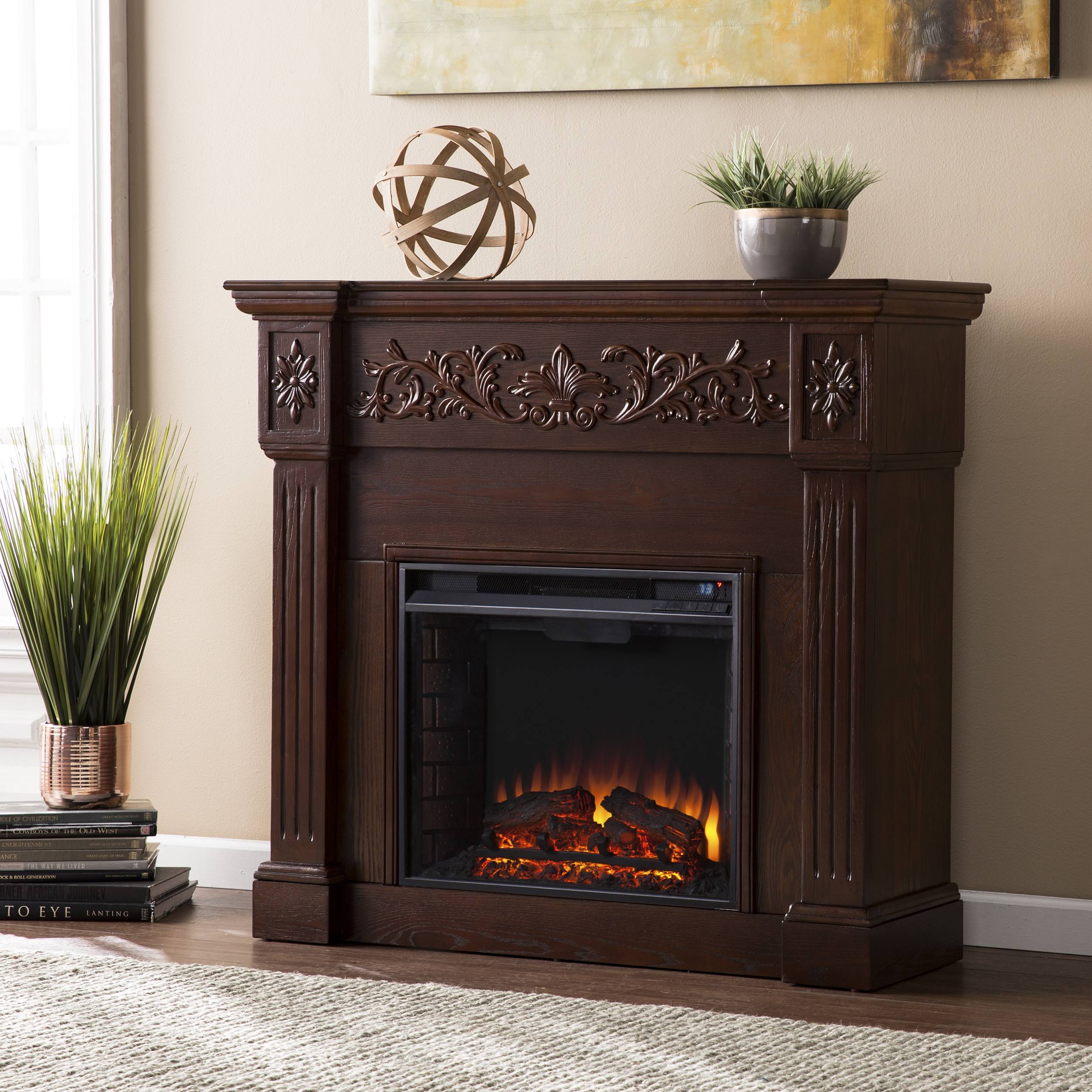 Espresso Carved Electric Fireplace J562