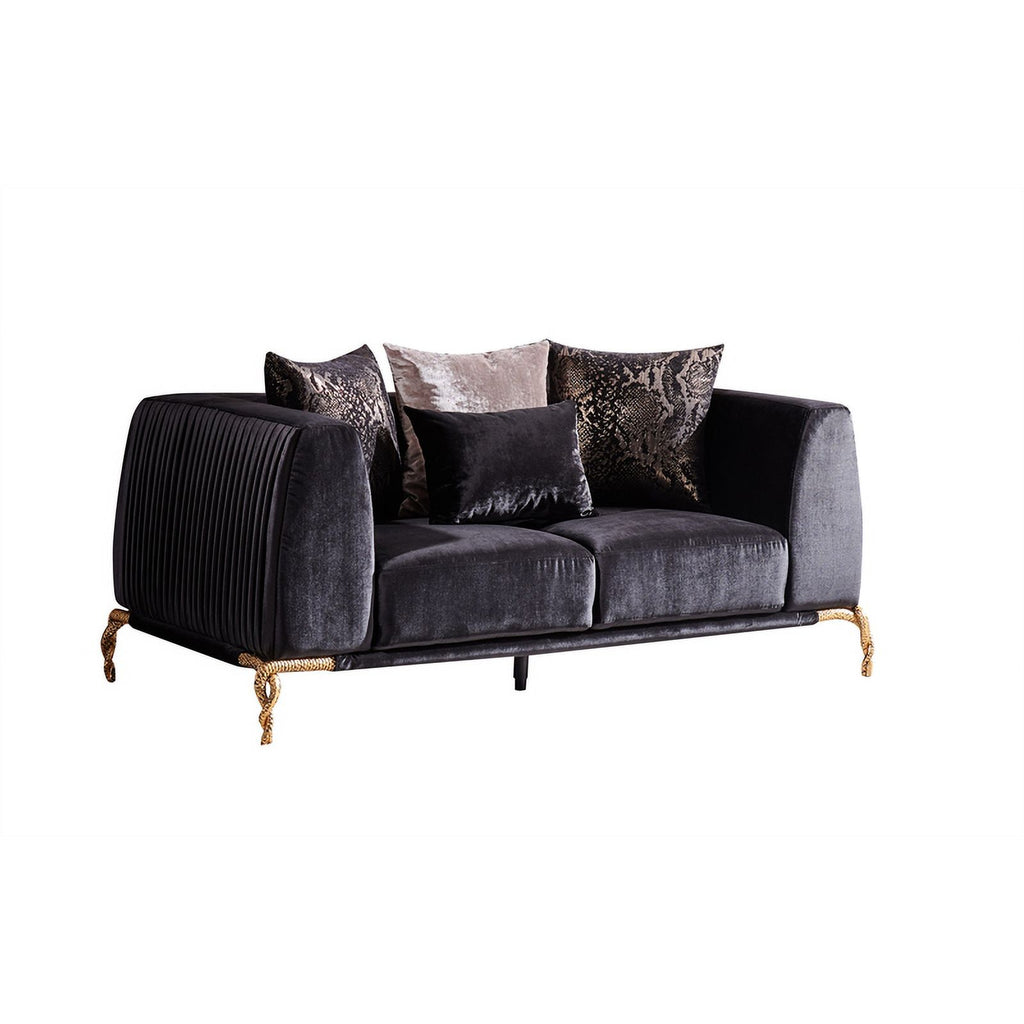Black Velvet Upholstered Loveseat H5851