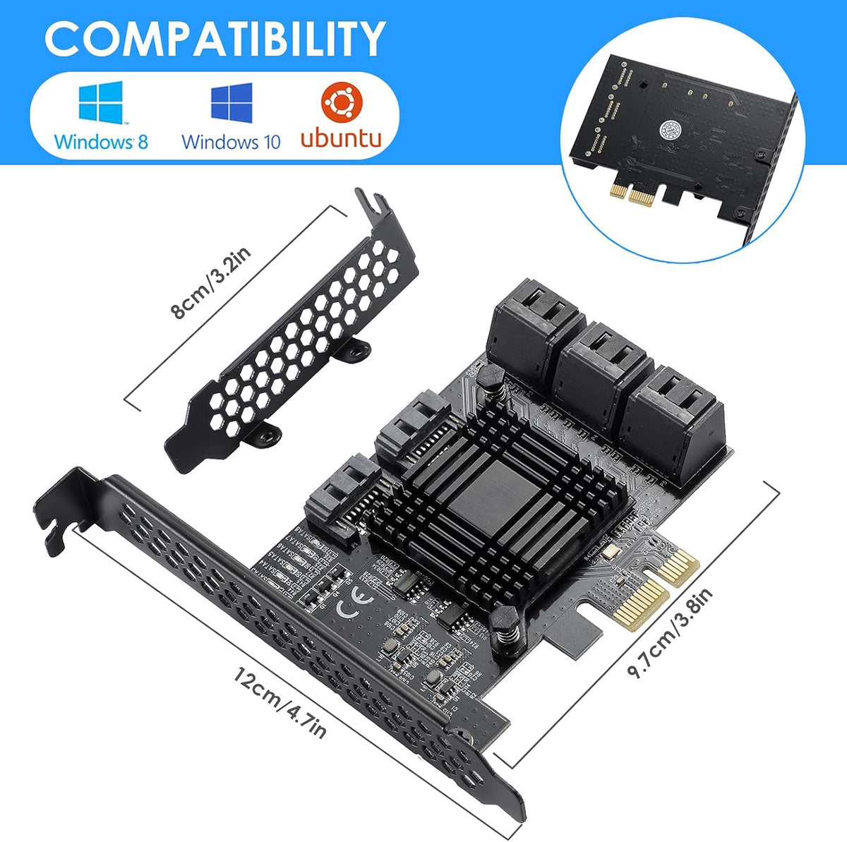 6 Port SATA 3.0 PCIe Controller Card with 6 SATA Cables X360605