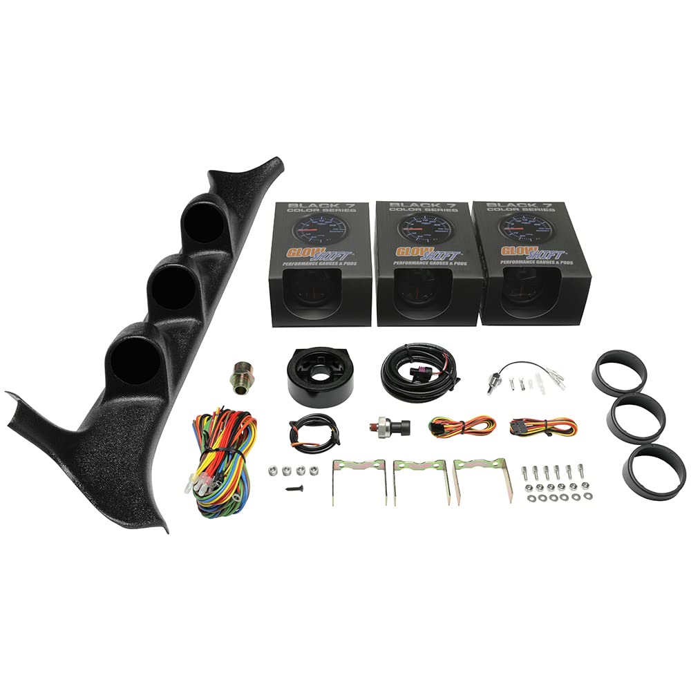 Black 7 Color 100 PSI Oil Pressure, Water Temperature & Volt Gauges with Triple Pillar Pod Q737935