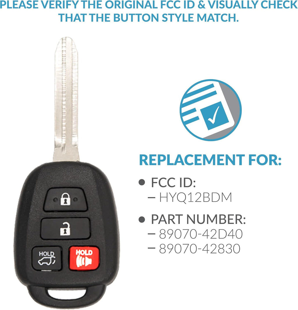 Keyless2Go Replacement 4 Button Remote Key Toyota RAV4 H Chip Pack of 2 D494