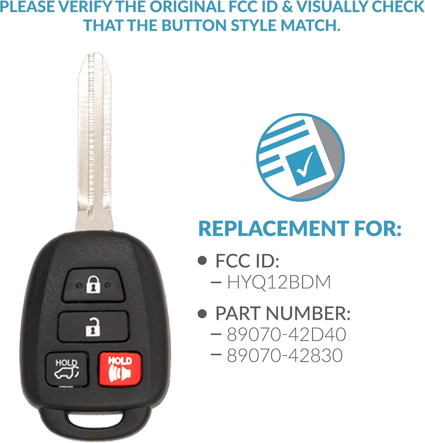 Keyless2Go Replacement 4 Button Remote Key Toyota RAV4 H Chip Pack of 2 D494