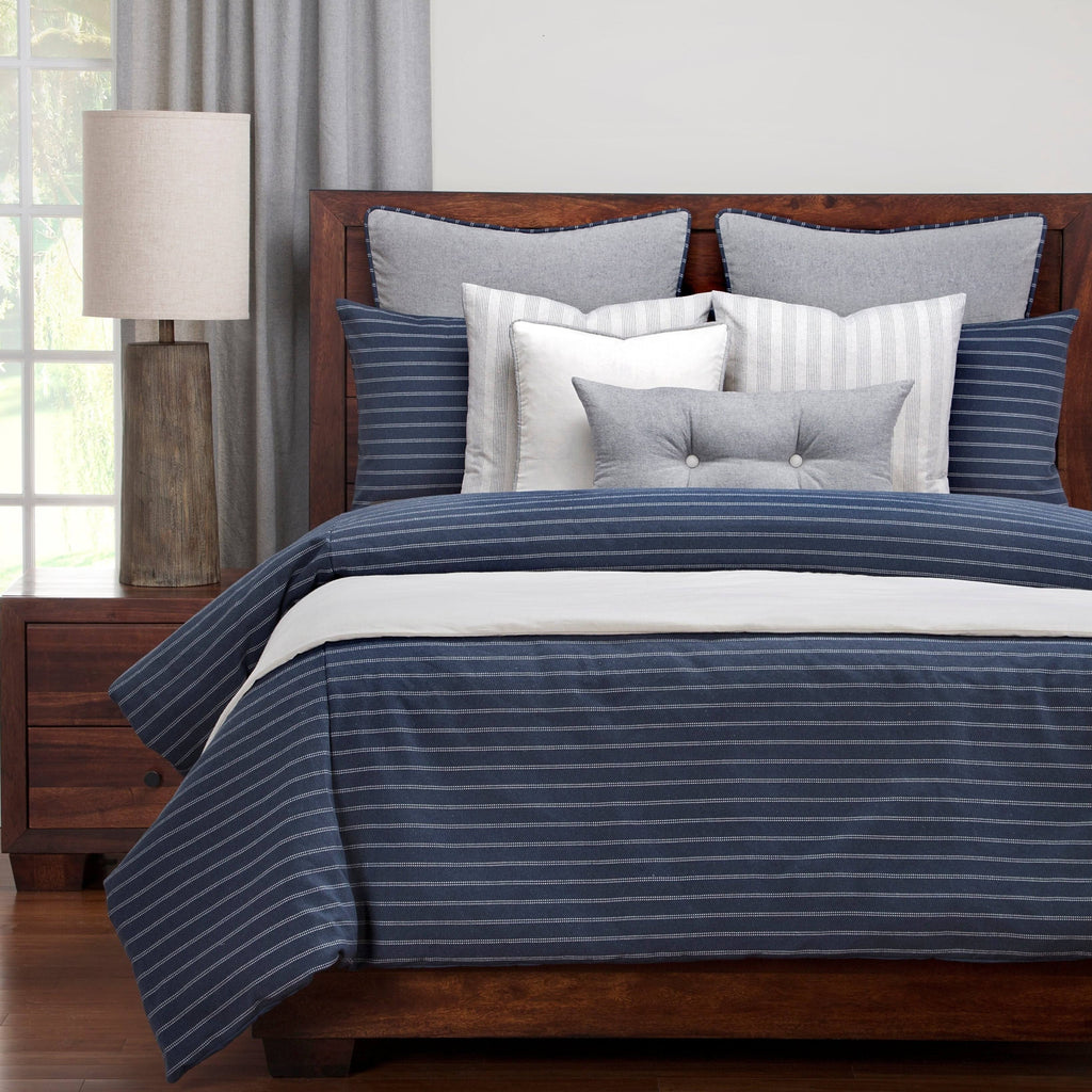 Ticked Stripe Duvet and Shams Set Blue California King L3093