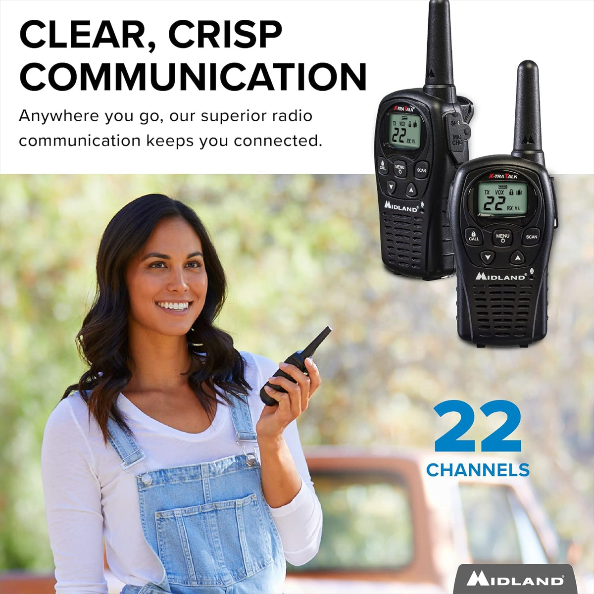 22 Channel FRS Walkie Talkies Two Way Radios, Pair Pack, Black T136