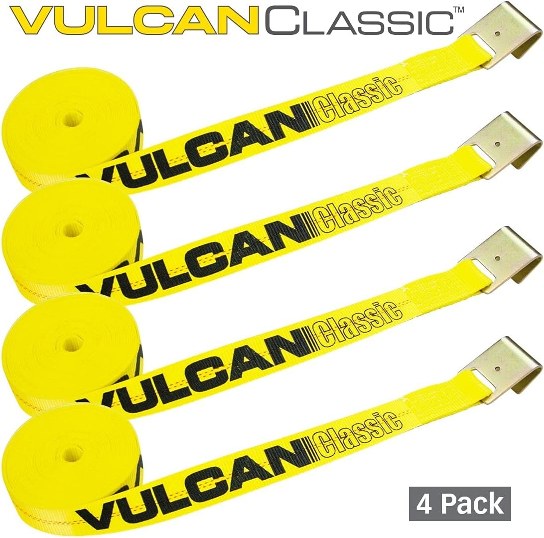 Classic Yellow 2 Inch x 30 Foot Winch Strap with Flat Hook, 4 Pack I332