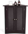 Brown Corner Bathroom Cabinet with Double Shutter Doors and Adjustable Shelf R91093
