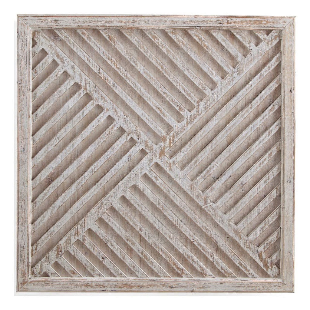White Washed Fretwork Wood Wall Panel Artwork N22292