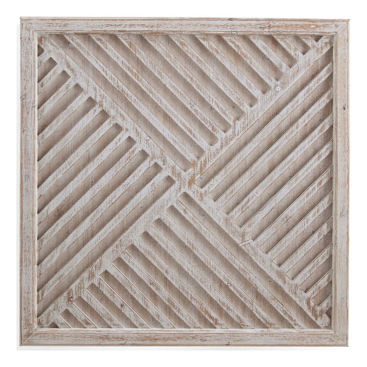White Washed Fretwork Wood Wall Panel Artwork N22292