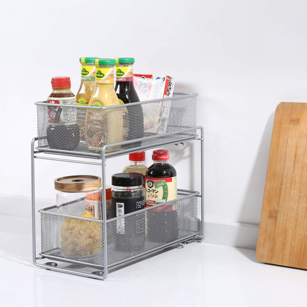 Stackable Cabinet Organizer Pull Out Drawer, 2 Tier Q550