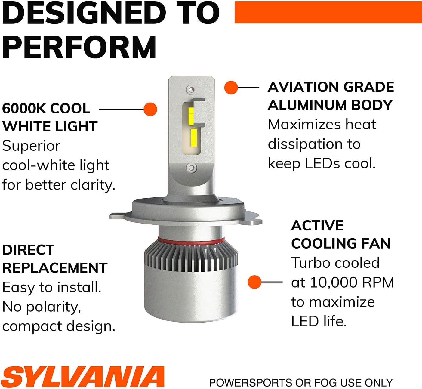 9003 6000K LED Powersport Vehicle Headlight Replacement Bulbs O79121