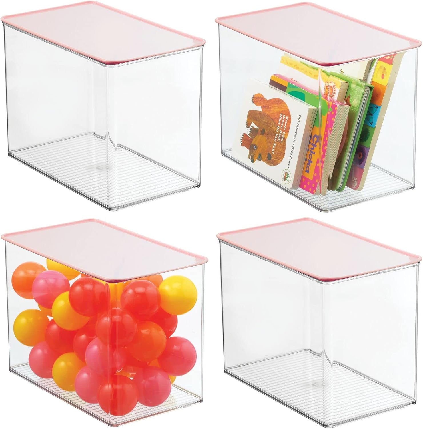 Clear/Light Purple Stackable Plastic Storage Bin Box with Attached Lid, 4 Pack Y32861