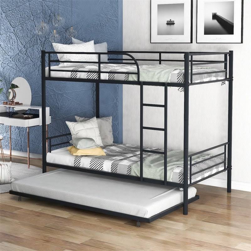 Twin-Over-Twin Metal Bunk Bed with Trundle Black I900