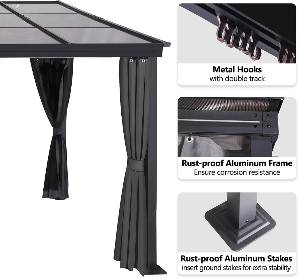10 x 13FT Polycarbonate Hardtop Gazebo with Aluminum Frame N18269