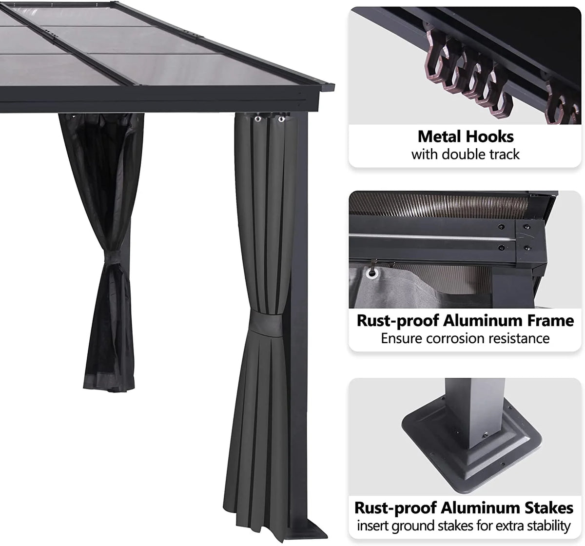 10 x 13FT Polycarbonate Hardtop Gazebo with Aluminum Frame N18269