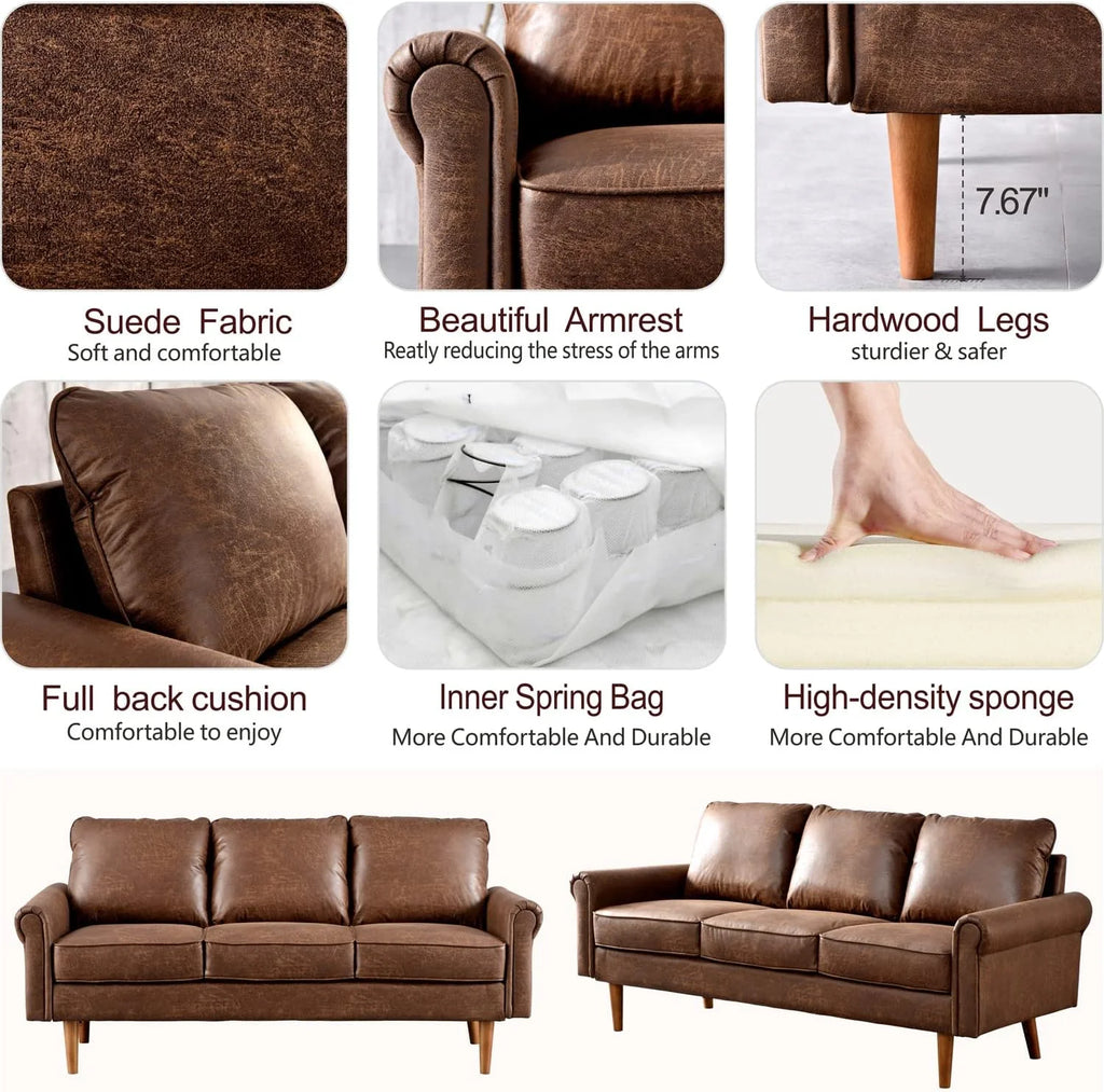 Brown Suede Fabric 3 Seater Convertible Sofa Couch L29295
